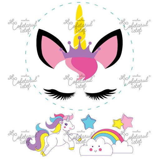 Unicorn printed sugarpaste, Ø 20 cm and 4 decorations 3 - 11 cm, A4 - Confectioner Istet