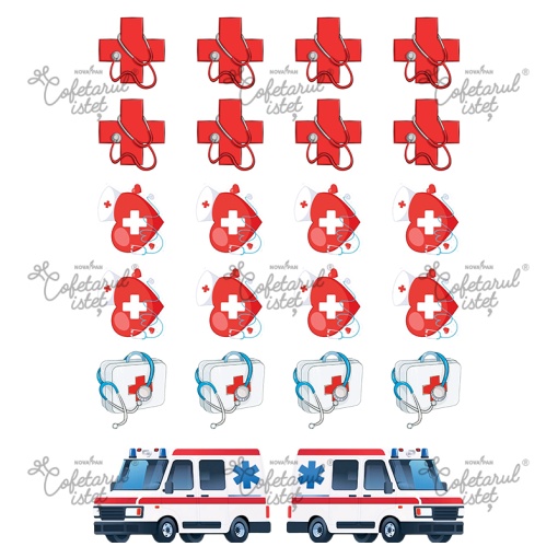 Печатни вафли Diverse Model 1, Ambulance 22 декорации Ø 4 - 9,5 cm, A4 - Сладкарски изделия