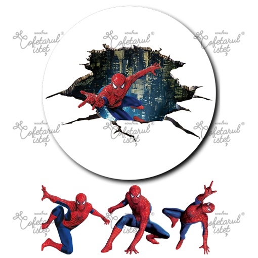 Печатни вафли SpiderMan Модел 6, Ø 20 cm и 3 декорации Ø 8 cm, A4 - Сладкарски изделия