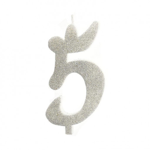 Свещ за торта XL H 12 cm, фигура 5, сребро