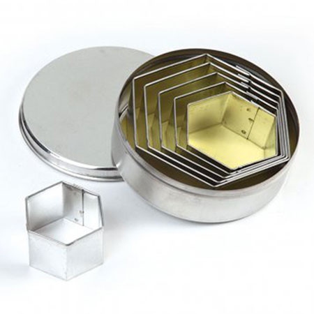 Шестоъгълни ножове от неръждаема стомана Ø 4,5 - 9 x H 3 cm, кутия 6 бр.