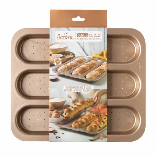 Baguette Tray - 3 Cavities 38 x 32 x H 3 cm, Non-stick Metal