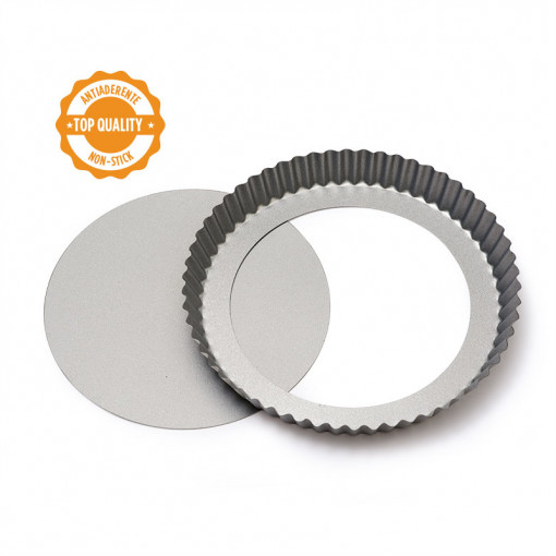 Cake Tray with Scalloped Edges and Removable Base, Ø 20 x H 3.5 cm, Non-stick Steel
