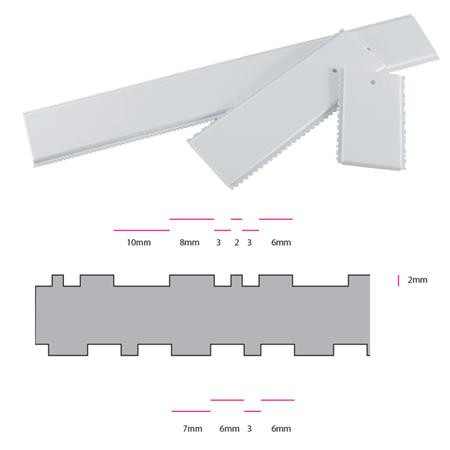 Decorating Comb, 2 Decor Patterns with 3, 6 and 10 mm widths, Plastic, L 70 cm