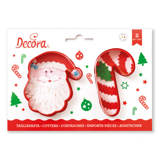 Műanyag karácsonyi vágók - Mikulásfej és cukorka, R 8 - 8,5 x H 2,2 cm, 2 db