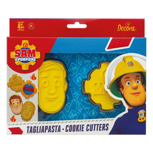 Pompierul Sam - Decupatoare + Marcatoare Plastic, Ø 7.5 si 9 cm, Set 4 Buc