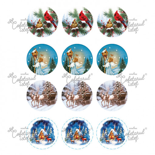 Printed Sugar Paste Christmas Model 12, 12 Decorations Ø 6 cm, A4 - Confectioner Istet