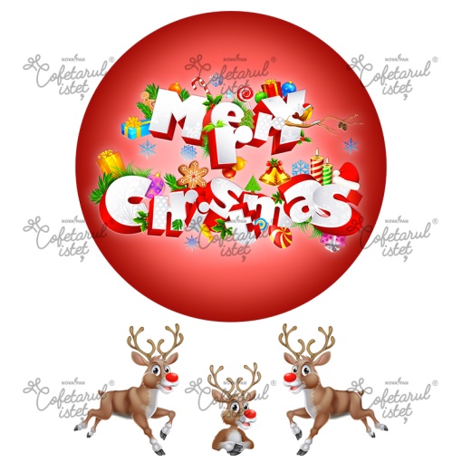 Printed Sugar Paste Christmas Model 3, Ø 20 cm and 3 Decorations, A4 - Confectioner Istet