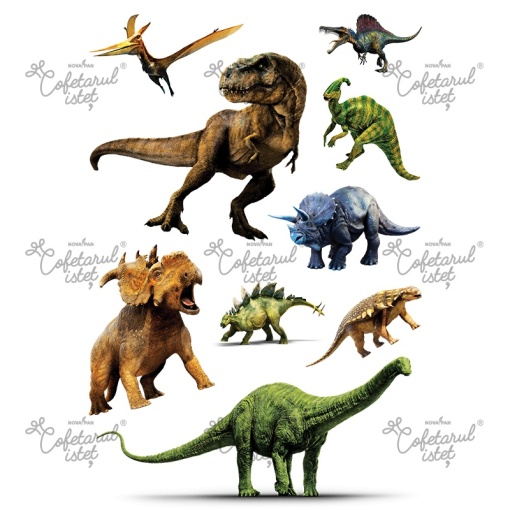 Printed Sugar Paste Dinosaurs Model 3, 9 Decorations 3.5 - 19 cm, A4 - Confectioner Istet