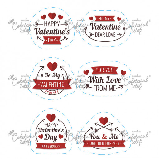 Printed Sugar Paste Valentine's Day Model 2, 6 Decorations Ø 6 - 8 cm, A4 - Confectioner Istet