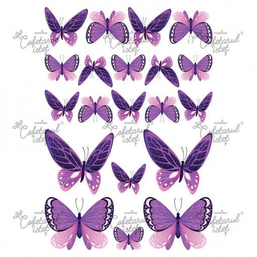 Printed Wafer Butterflies Model 2 Purple, 20 Decorations Ø 2.5 - 8 cm, A4 - Confectioner Istet