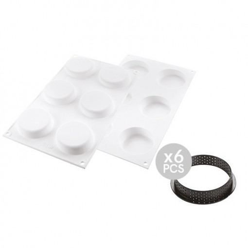 Set Tarte Ø 7 cm Klassik, 6 Microperforated ramekins + Silicon mould 6 cavities