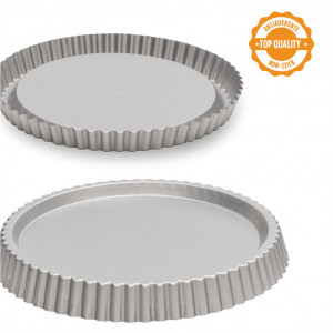 Cake Tray with Scalloped Edges and High Base, Ø 24 x H 3 cm, Non-stick Steel - Img 2