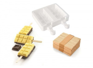 Choco Stick GEL02 Silicon Ice Cream mould, 2 moulds x 2 cav. 9.2 x 4.8 x H 2.4 cm, 90 ml, 50 sticks - Img 2