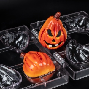 Chocolate 3D mould, Rigid Plastic with Clamps, Pumpkin Halloween 8 x 7.8 x H 10.5 cm, 45 gr