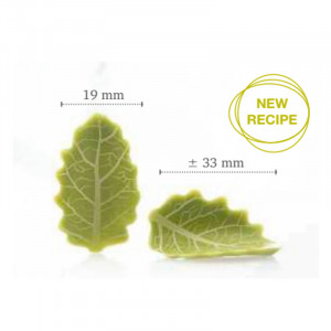 Csokoládé dekorációk Dupla zöld ívelt levelek E171 nélkül, 3,3x1,9 cm, 120 gr, 144 db - Img 6