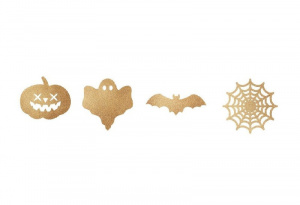 Decoruri Aurii Comestibile pentru Decorarea Alimentelor, 4 Forme, Ø 3-4 cm, Model Halloween, 288 Buc