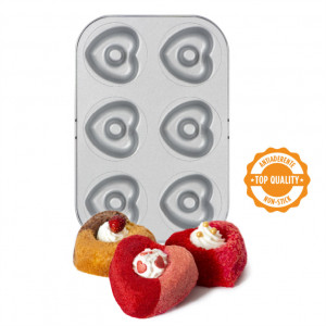 Heart Model Tray - 6 cavities Ø 7.5 x H 2.3 cm, Non-stick Metal - Img 2