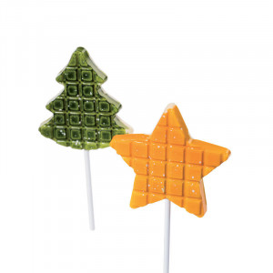 LolliPops Model Brad and Star, Plastic Mould 4 Cavities Ø 7.6 / 7.7 x H 0.9 cm, Set 2 Pieces - Img 1