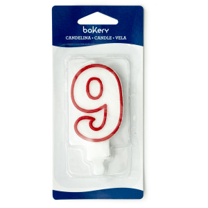 Lumanare Tort cu Suport Plastic, Cifra 9, H 9 cm