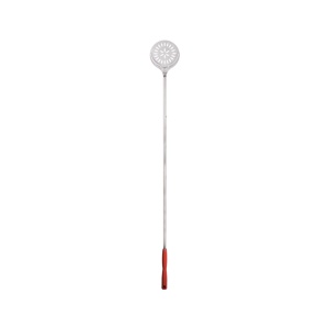 Paleta Profesionala Rotire Pizza in Cuptor, Rotund Inox Perforat Ø 21 cm, Maner 150 cm Rosu