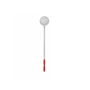 Paleta Profesionala Rotire Pizza in Cuptor, Rotund Inox Perforat Ø 21 cm, Maner 60 cm Rosu