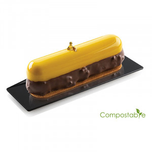 Plastic Base Single Portion Presentation, Compostable Black Rectangle, 14 x 4 cm, Set 100 pcs - Img 1