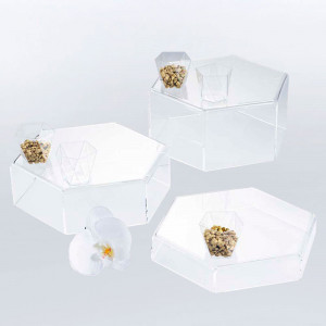 Plexiglas sideboard holder Plexiglas Transparent Hexagon Mosaic kit 3 pcs Ø 24 x H 4.6, 8.5, 12.5 cm