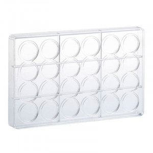 Polycarbonate mould 24 Chocolate Pralines Model Deco Circle Circle Ø 3.3 x H 0.4 cm, 27.5x17.5 cm, 4 gr - Img 2