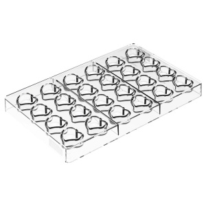 Polycarbonate mould 24 Praline Hearts 3 x 2.7 x H 1.6 cm, 17.5 x 27.5 cm (CH034), 8 gr - Img 2