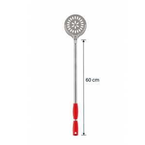Professional Oven Pizza Spatula, Round Perforated Stainless Steel, Ø 24 cm, 60 cm Red Handle