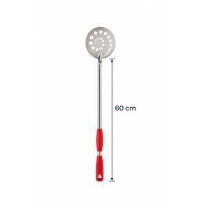 Professional Oven Pizza Turner, Round Perforated Stainless Steel, Ø 15 cm, 60 cm Handle, Red