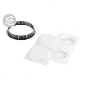 Set Tarte Ø 12 cm, 4 Rame Microforate + 2 Forme Silicon 2 cavitati