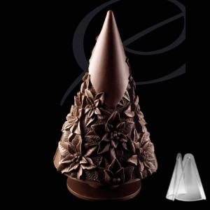 Silicon Mould 3D Christmas tree mould decorated with Christmas flowers, Ø 16 x H 23 cm