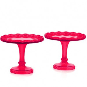 Small Buffet Stands, Red Plastic, Ø 10 x H 8 cm, Set of 2 pcs