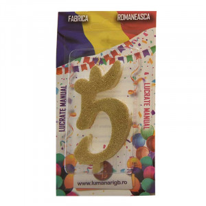 Свещ за торта XL H 12 cm, фигура 5, златиста - Img 2