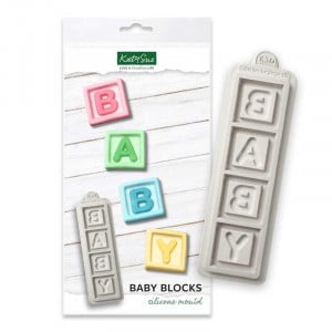Силиконови кубчета за лепене с надпис Baby, 4 предмета Ø 3,5 см - Img 1