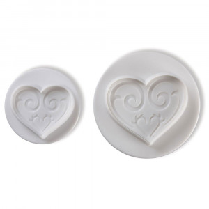 Decorated Heart - Plastic Cutters with Extractor Ø 4 - 6 cm, Set 2 pcs - Img 1
