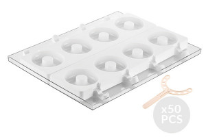Forma Silicon Inghetata Donuts, 2 forme x 4 cavitati Ø 8 x H 2.25 cm + tavita + 50 bastonase - Img 2