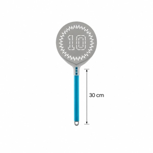 Lopata Pizza Model 10 Profesional Rotund Perforat, Aluminiu Anodizat Ø 33 cm, Maner 30 cm Albastru