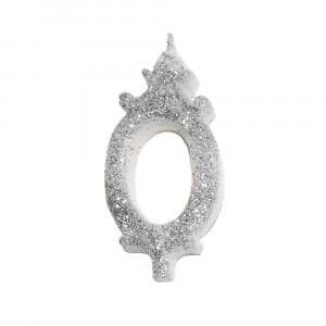 Lumanare Tort H 8.5 cm, Cifra 0, Argintiu