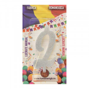 Lumanare Tort XL H 12 cm, Cifra 2, Argintiu - Img 2