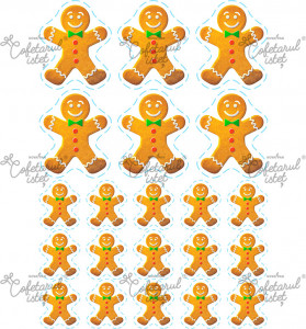 Pasta Zahar imprimata Craciun Model 2, GingerMan 21 Decoruri Ø 4 - 8 cm, A4 - Cofetarul Istet