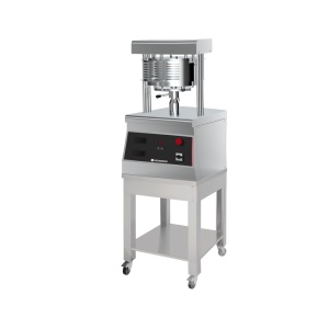 Pizza press for pizza dough without edge, 33 cm diameter, temperature 170°C, with stainless steel stand and set of 4 wheels