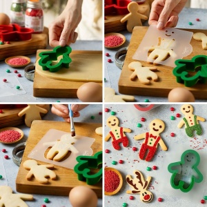 Plastic Christmas Cutters - Gingerbread 6 - 11 x 8 x H 2.2 cm, 2 pcs + 4 Cutting Sands - Img 3