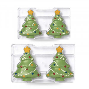 Polycarbonate chocolate mould, Christmas tree Ø 15 cm, 2 indentations, 27.5x17.5xH2cm - Img 2