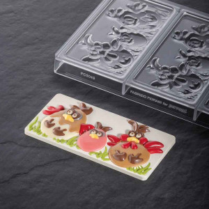 Polycarbonate mould Choco Bar Fiorani Choco Bar Range Pasta Prienteni - 3 bars, 15.4 x 7.2 x H 1.5, 100g - Img 2