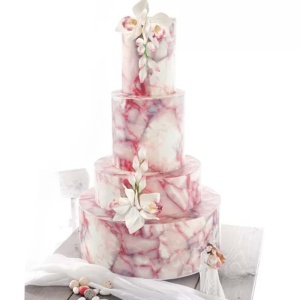 Printed Sugar Paste, Wedding Marble Pattern Marbled Red, 60x41 cm, Set of 4 pieces - Img 2