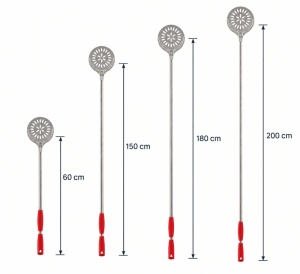 Professional Oven Pizza Spatula, Round Perforated Stainless Steel, Ø 24 cm, 200 cm Red Handle - Img 2
