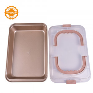 Rectangular Tray, Rectangular Cake Tray, 37 x 24.5 x 5 cm + Transp Lid, Non-Stick Metal - Img 2